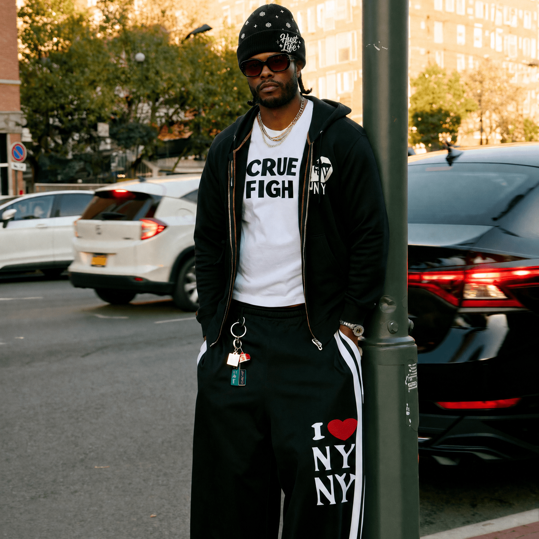 HustLife - Black Embroidered Knit Beanie - HUST LIFE